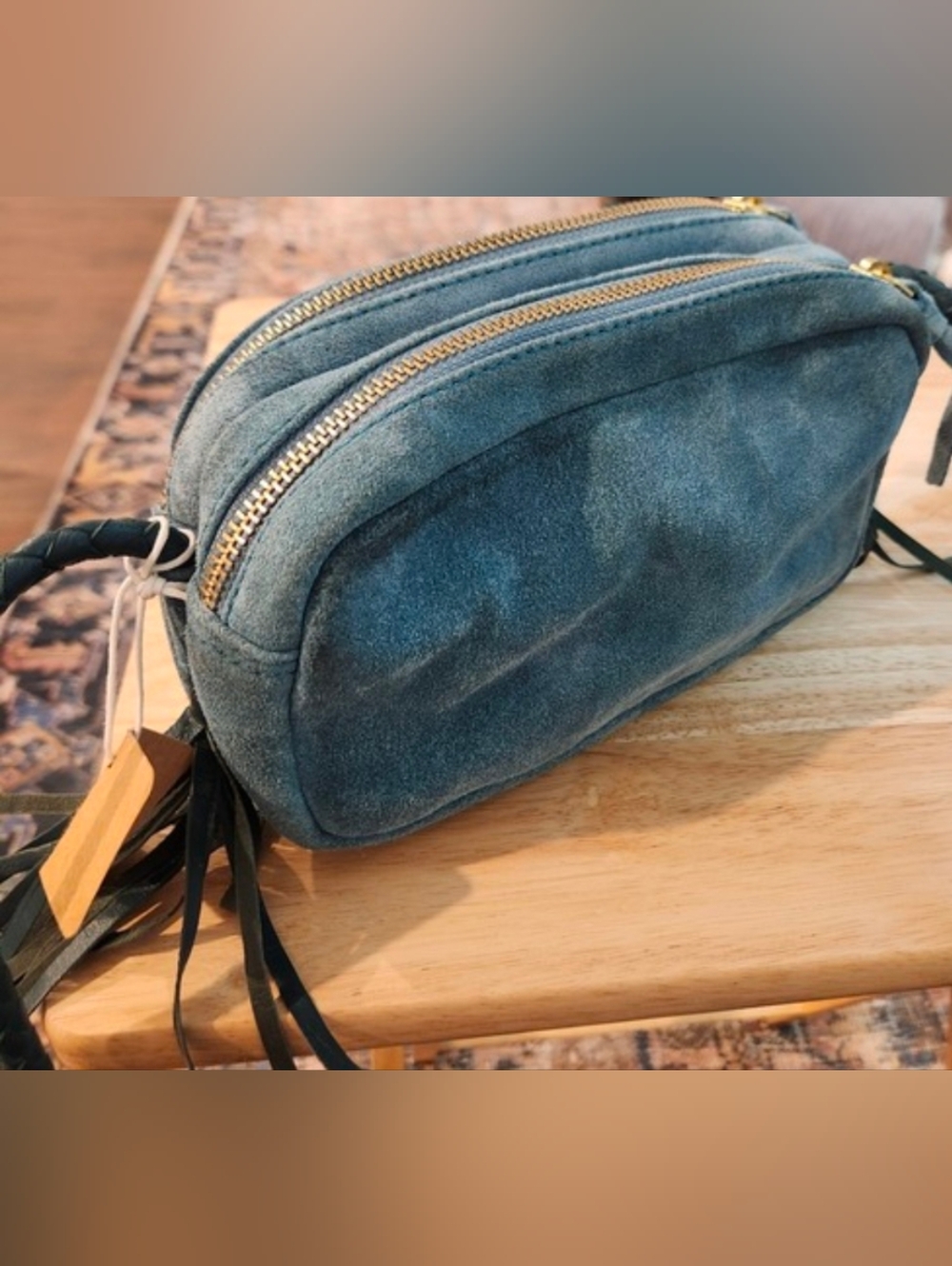 NWT Promod Suede Teal Small Handbag - Suede - Boho Chic